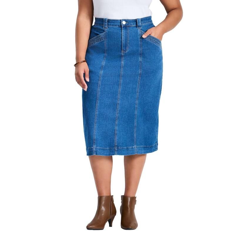 アベニュー レディース ボトムスカート プラスサイズ デニム Avenue Womens Plusize Taylah Denim Skirt Mid Wash デニム