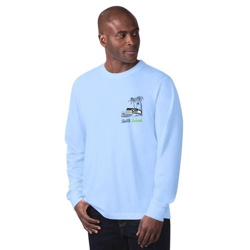 マルガリータビル メンズ トップス Tシャツ Mens Margaritaville Light Blue Seattle Seahawks Its Five OClock Somewhere Long Sleeve TShirt Sea Light ブルー