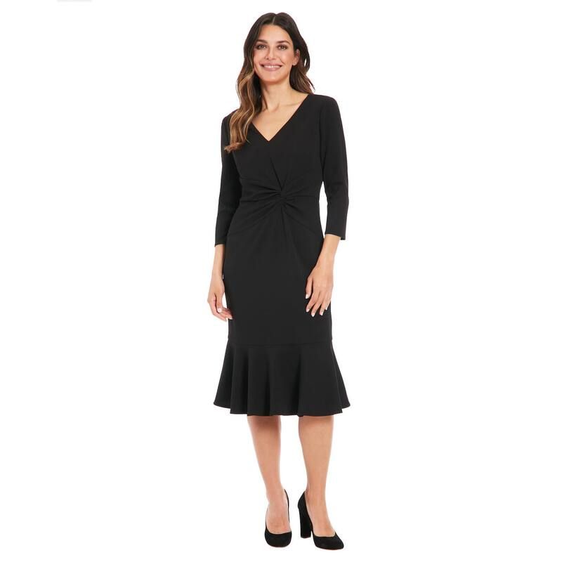 ロンドンタイムス レディース トップス ワンピース Vネック ミディ Womens London Times VNeck Side Twist Midi Dress Black ブラック