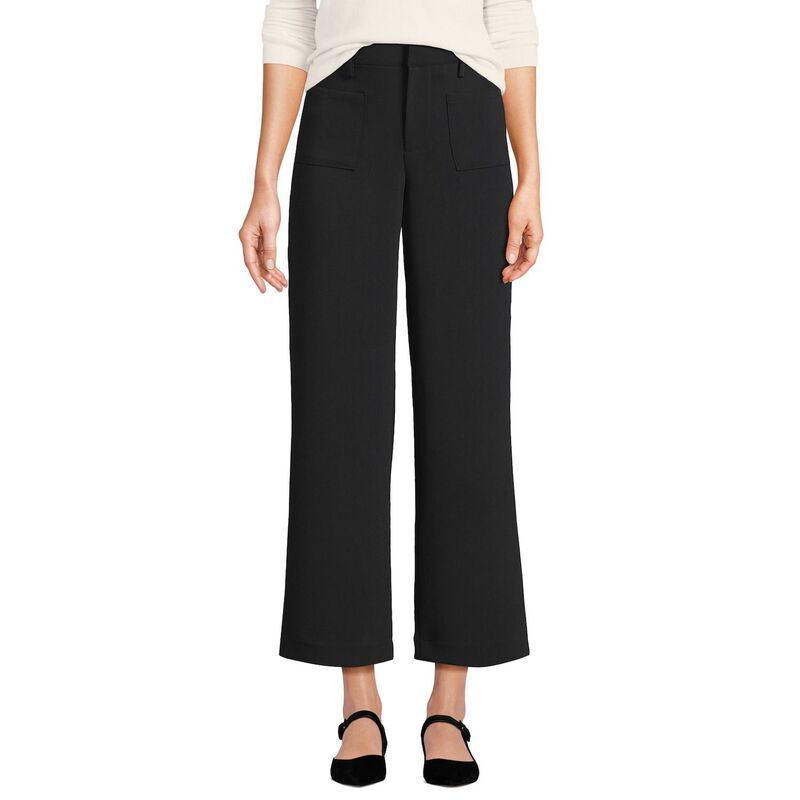 ランズエンド レディース ボトムス カジュアルパンツ ワイドレッグ Womens Lands End High Rise Patch Pocket Wide Leg Cropants Black ブラック