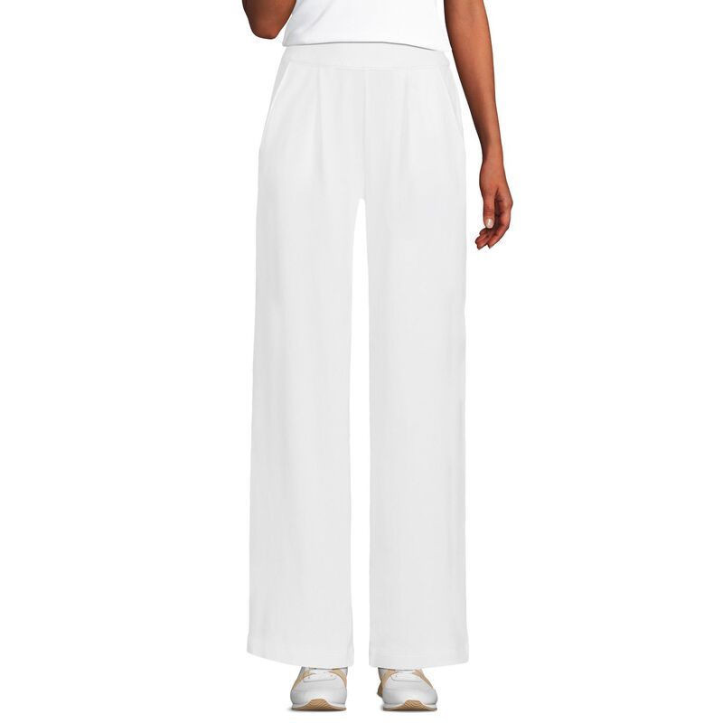 ランズエンド レディース ボトムス カジュアルパンツ ワイドレッグ プラスサイズ プリーツ トール ニット Plusize Lands End Tall Sport Knit High Rise Pleated Wide Leg Pants White ホワイ