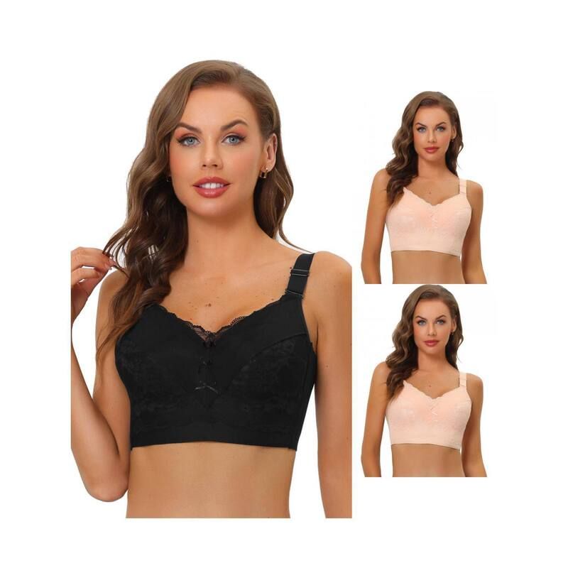 アレグラ ケー レディース アンダーウェア ブラジャー ALLEGRA K 3 Packs Womens Full Coverage Wide Straps Longline Hem Wirefree Bra Pink Black ブラック
