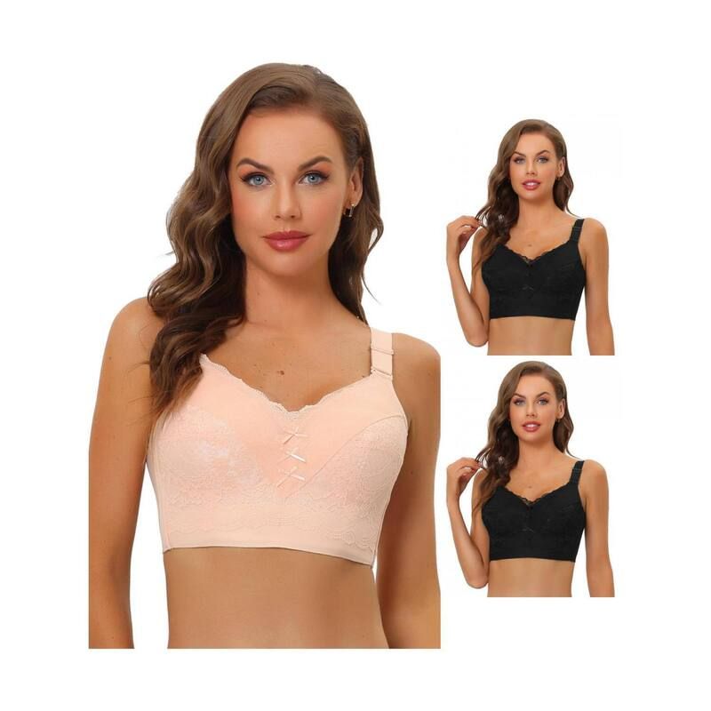 アレグラ ケー レディース アンダーウェア ブラジャー ALLEGRA K 3 Packs Womens Full Coverage Wide Straps Longline Hem Wirefree Bra Black Pink ブラック