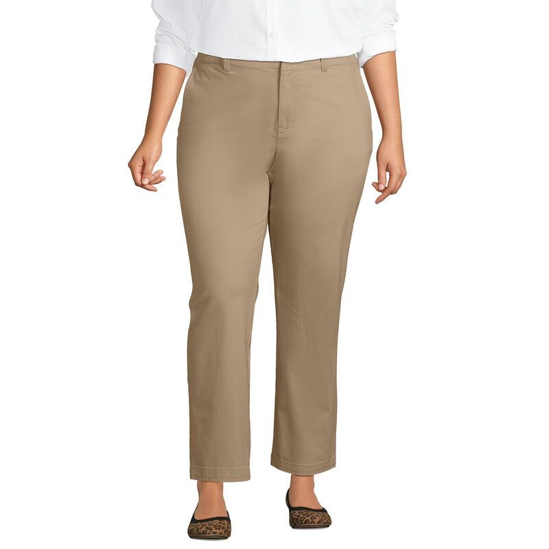 ランズエンド レディース ボトムス カジュアルパンツ ストレート プラスサイズ アンクル Plusize Lands End Mid Rise Classic Straight Leg Chino Ankle Pants Desertan タン