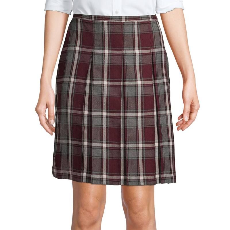 ランズエンド レディース ボトムスカート Womens Lands End School Uniform Plaid Box Pleat Skirt Burgundy Gray Plaid グレー