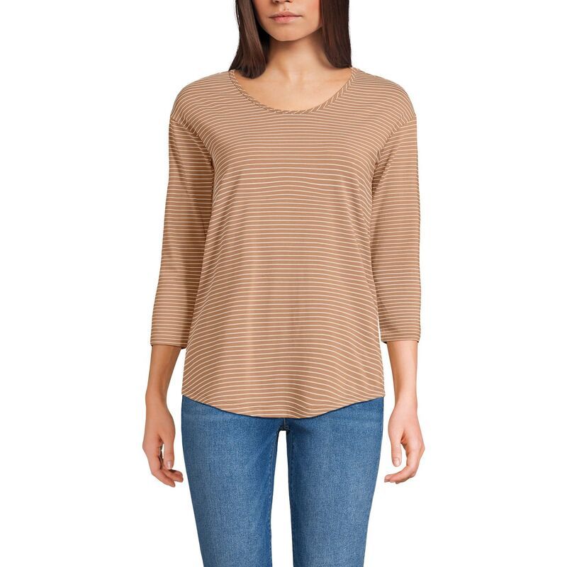 ランズエンド レディース トップス Tシャツ ジャージー Lands End Womens Lands End Lightweight Jersey Tunic Top Camel Thin Stripe キャメル