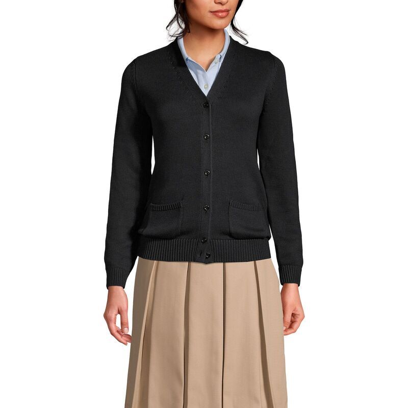 ランズエンド レディース アウター ニット・セーター Vネック カーディガン Womens Lands End School Uniform Button Front VNeck Cardigan Sweater Black ブラック