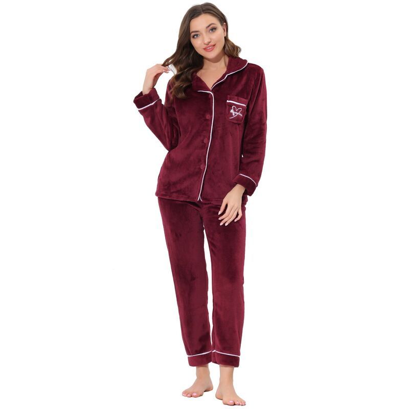 アレグラ ケー レディース アンダーウェア ナイトウェア ボタンダウン ALLEGRA K Womens Pajama Setsleepwear Button Down Soft Night Suit Pj Lounge Sets Deep Red レッド