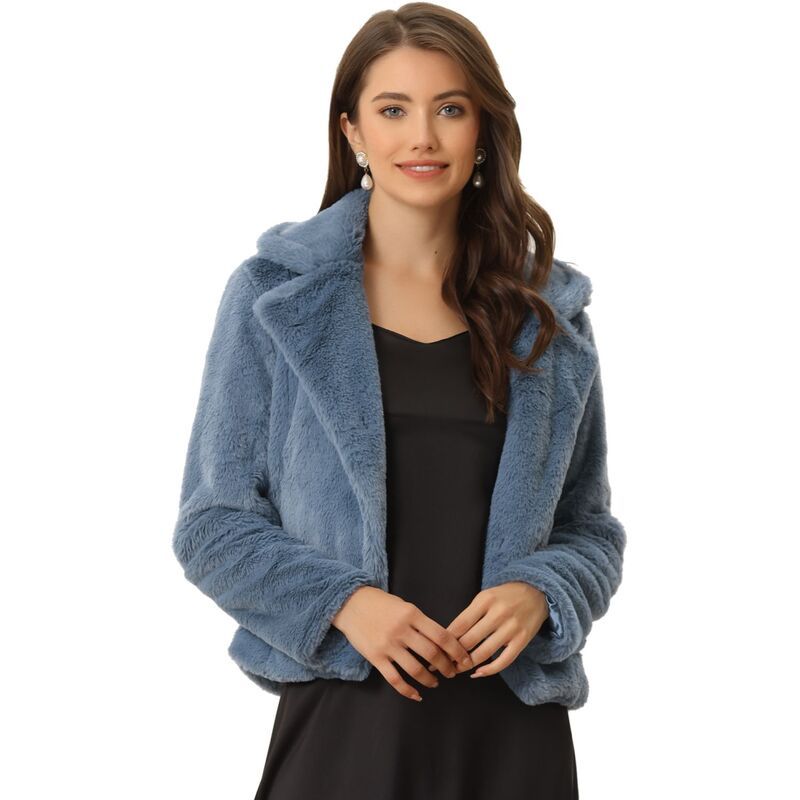 アレグラ ケー レディース アウター ジャケット・ブルゾン コート クロップド ALLEGRA K Womens Winter Fashion Loose Faux Fur Cropped Jacket Coat Grey Blue グレー