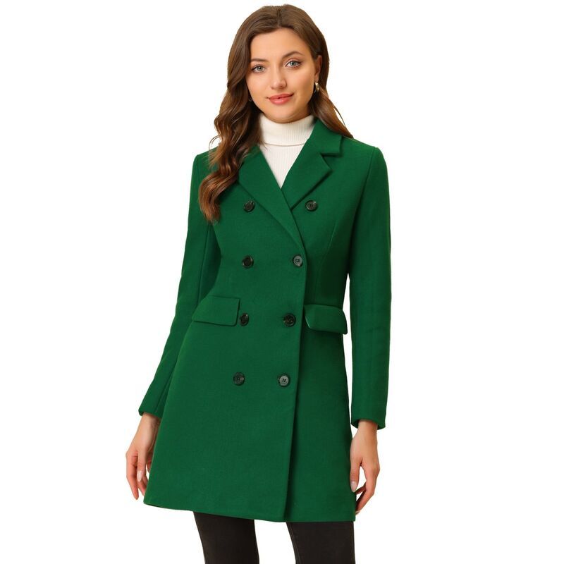アレグラ ケー レディース アウター ジャケット・ブルゾン コート ALLEGRA K Womens Notched Lapel Collar Double Breasted Mid Length Overcoat Greens
