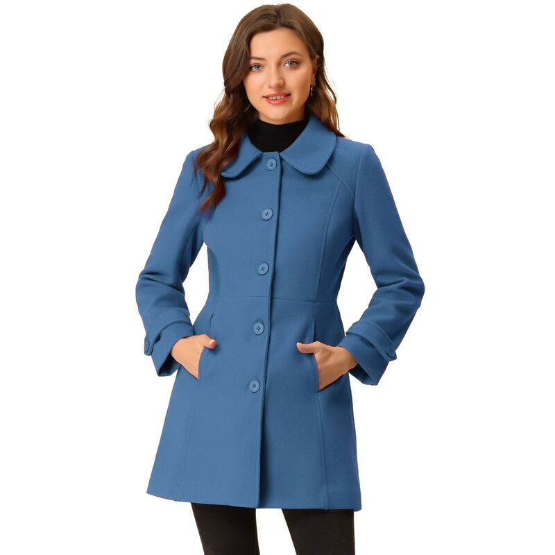 アレグラ ケー レディース アウター ジャケット・ブルゾン コート ALLEGRA K Womens Peter Pan Collar Single Breasted Button Front Winter Coat Marine Blue ブルー