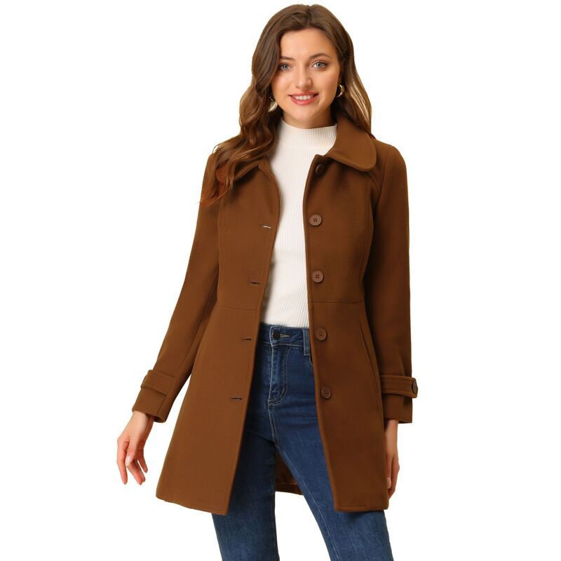 アレグラ ケー レディース アウター ジャケット・ブルゾン コート ALLEGRA K Womens Peter Pan Collar Single Breasted Button Front Winter Coat Brown ブラウン