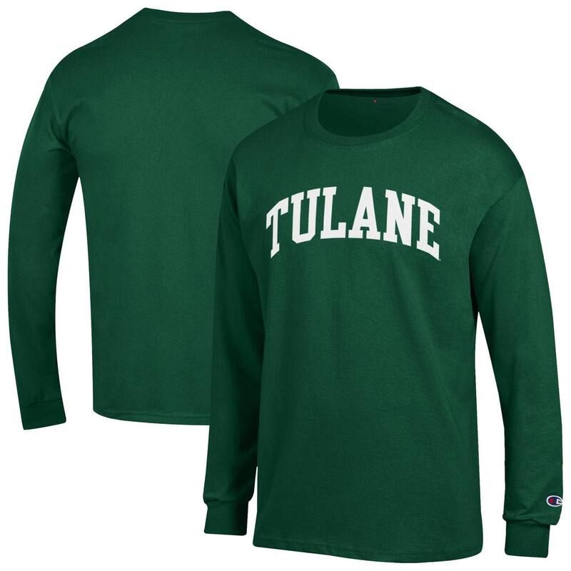 チャンピオン メンズ トップス Tシャツ Mens Champion Green Tulane Green Wave Basic Arch Long Sleeve TShirt Nc2 Green グリーン