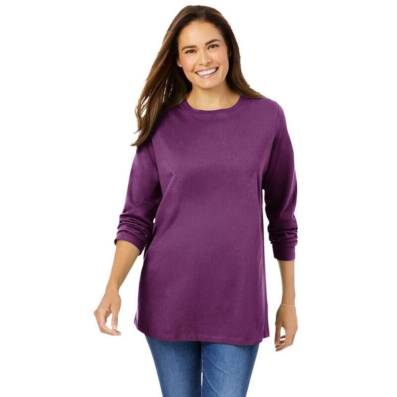 ウーマン ウィズイン レディース トップス Tシャツ クルーネック プラスサイズ 長袖 Woman Within Womens Plusize Perfect Longsleeve Crewneck Tee Plum Purple パープル
