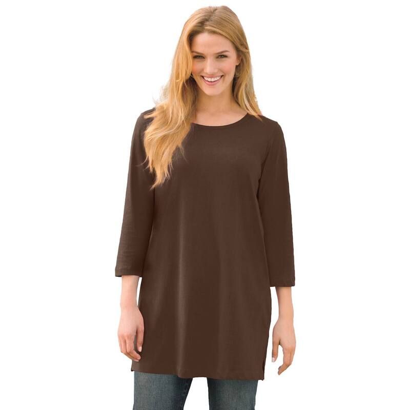 ウーマン ウィズイン レディース トップス Tシャツ プラスサイズ Woman Within Womens Plusize Perfecthreequartersleeve Scoopneck Tunichocolate チョコレート