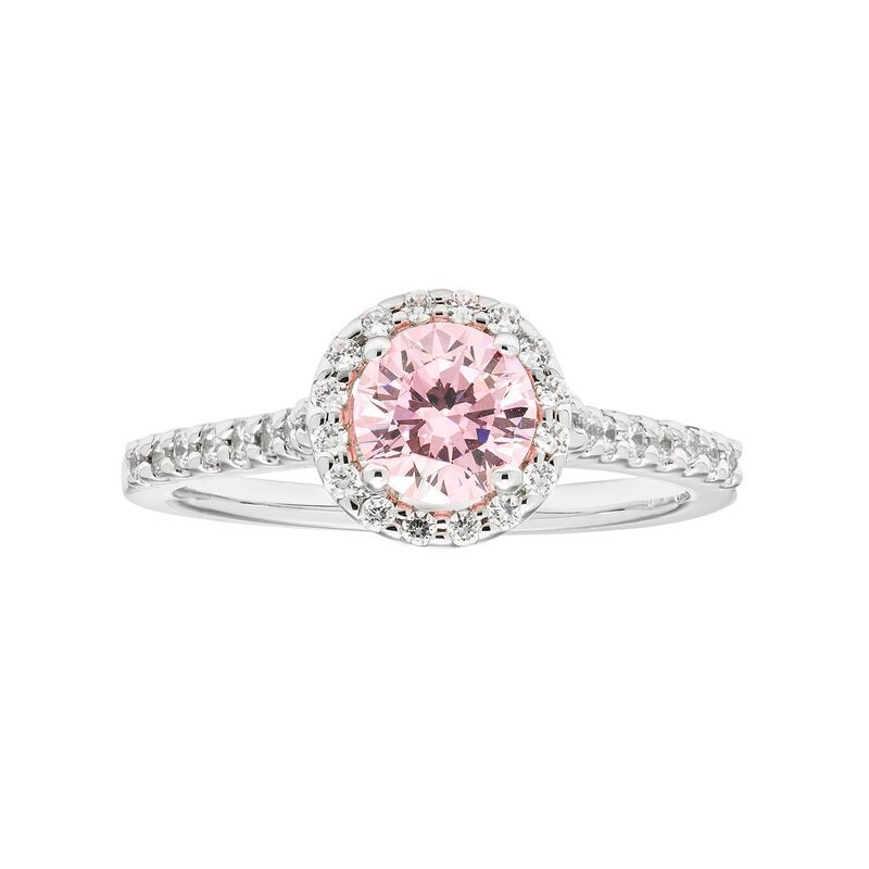 アンブランデッド レディース アクセサリー リング Unbranded Sterling Silver Pink Cubic Zirconia Round Halo Engagement Ring Pink ピンク