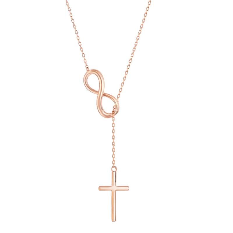 アンブランデッド レディース アクセサリー ネックレス・チョーカー・ペンダントトップ レース Unbranded Sterling Silver Infinity Cross Lariat Necklace Rose Tone シルバー