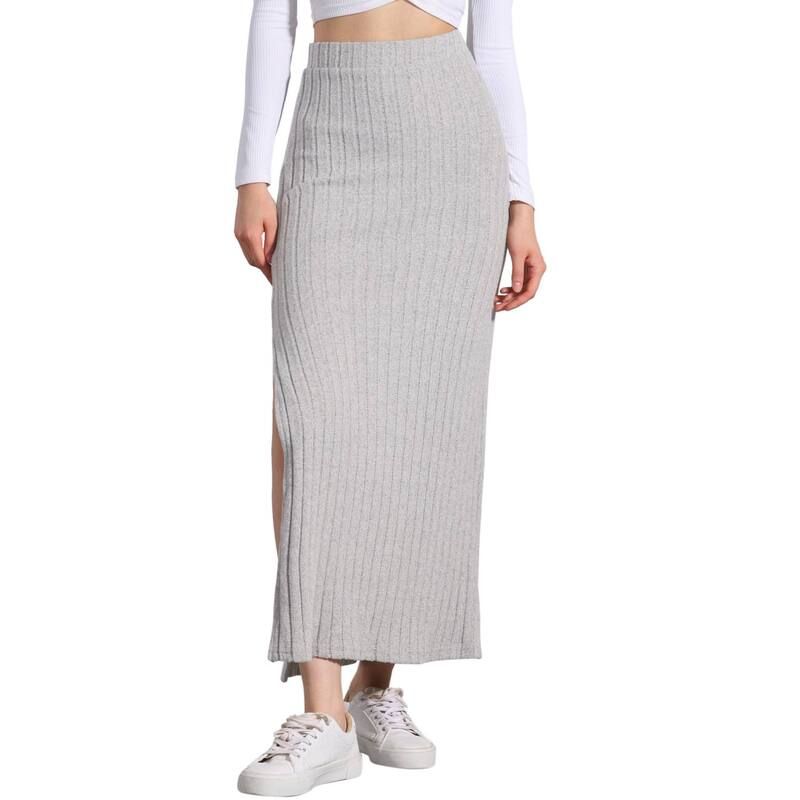 アレグラ ケー レディース ボトムスカート ミディ ニット ALLEGRA Knit Midi Skirt for Womenslit Bodycon Hight Waist Skirts Grey グレー