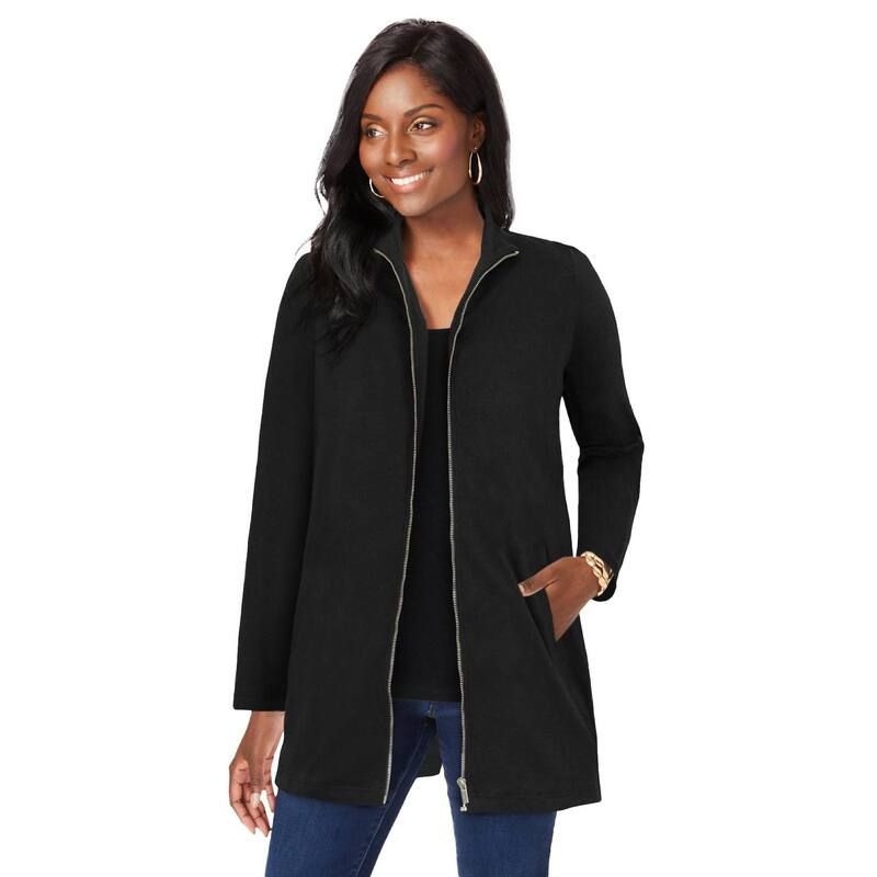 ジェシカロンドン レディース アウター ジャケット・ブルゾン プラスサイズ コットン Jessica London Womens Plusize Stretch Cotton Zip Front HiLow Jacket Black ブラック 10,281円