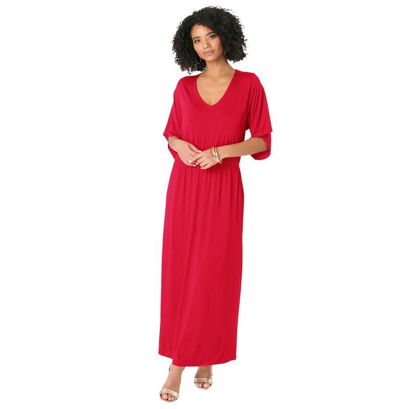 ロアマンズ レディース トップス ワンピース プラスサイズ マキシ Roamans Womens Plusize Dolman Sleeve Maxi Dress Vivid Red レッド
