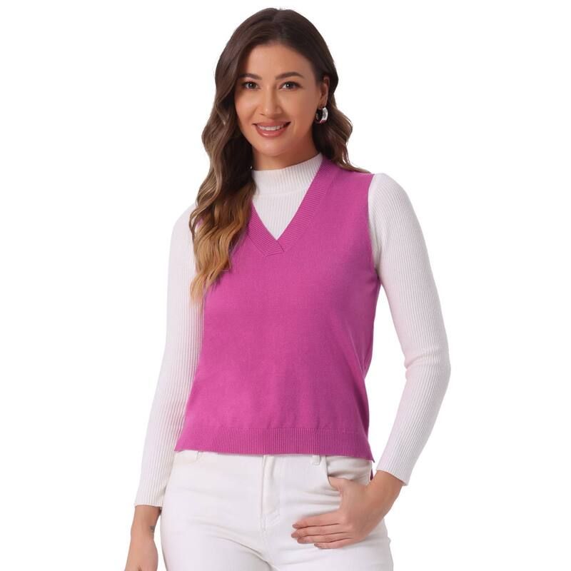 アレグラ ケー レディース アウター ニット・セーター Vネック ベスト ノースリーブ ALLEGRA K Womens Pullover Knit Sweatersolid Color V Neck Sleevelessweater Vests Hot Pi