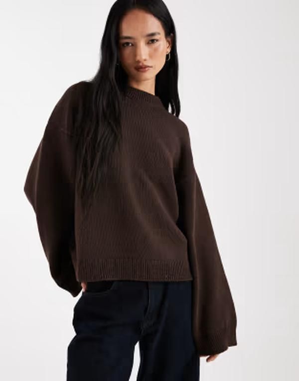 エイソス レディース アウター ニット・セーター コットン ASOS DESIGN knit wide sleeve cotton blend sweater Brown ブラウン