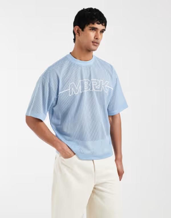 エイソス メンズ トップス Tシャツ ASOS DESIGN boxy oversized tshirt in light blue airtex fabric Ashleigh blue ブルー