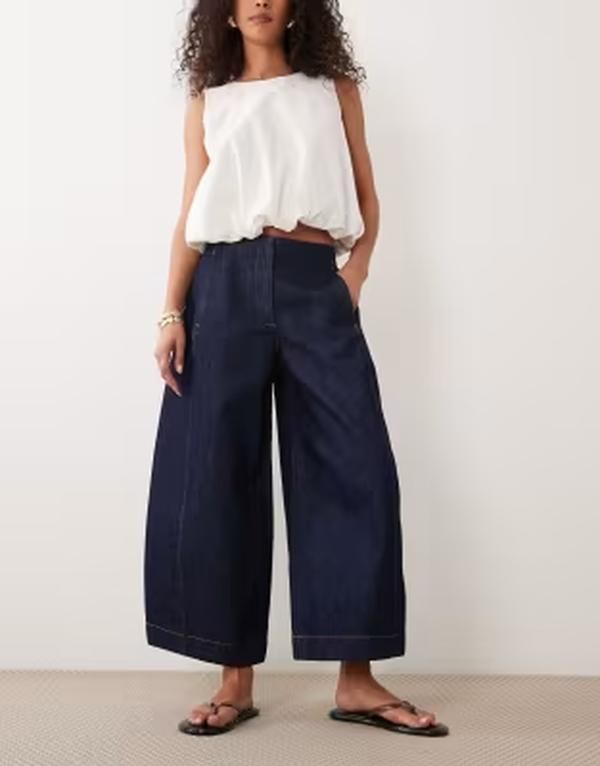 エイソス レディース ボトムス カジュアルパンツ ASOS DESIGN clean waistband barreleg culottes indigo INDIGO インディゴ