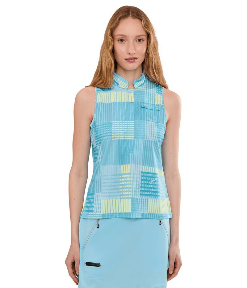 ジャイミーサドック レディース トップス シャツ プリント ノースリーブ Jamie Sadock Mad Plaid Sleeveless Printop Blue ブルー