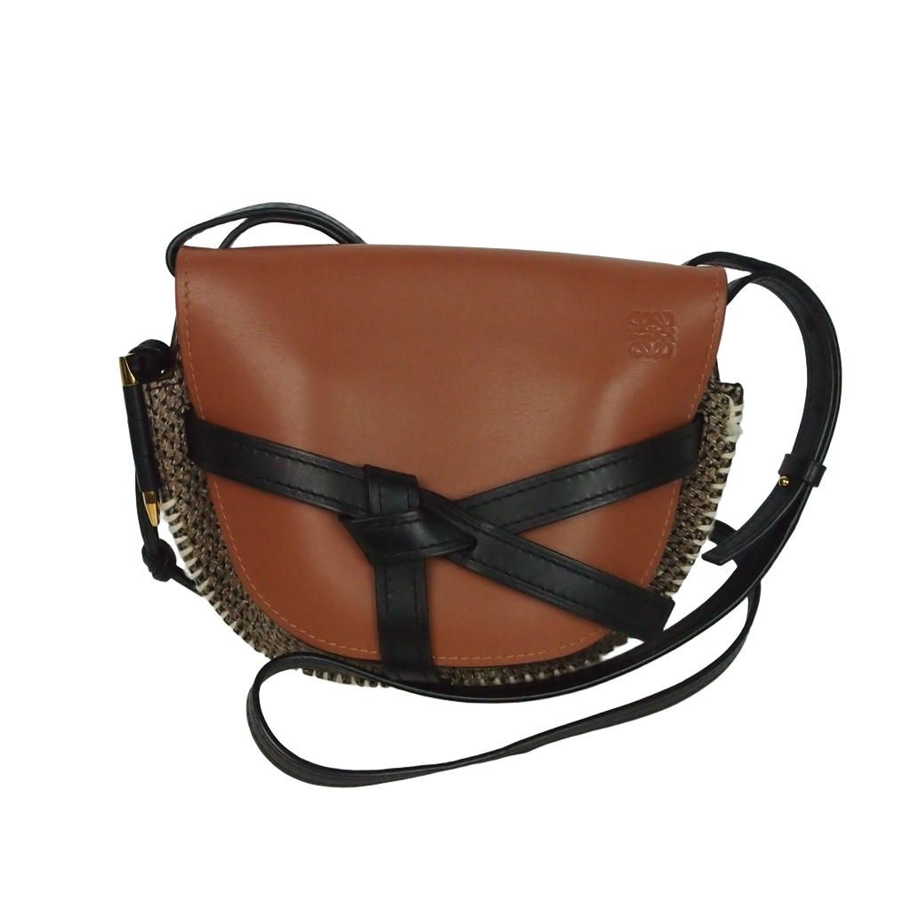 ロエベ LOEWE GATE BAG ゲートバッグ スモール ショルダーバッグ レザー ツイード 茶 ブラウン