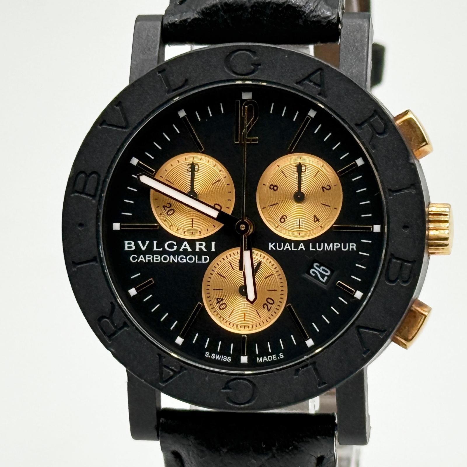 BVLGARI ブルガリ ブルガリ・ブルガリ カーボンゴールド BB38CLCH ブラック QZ メンズ 腕時計 稼働品