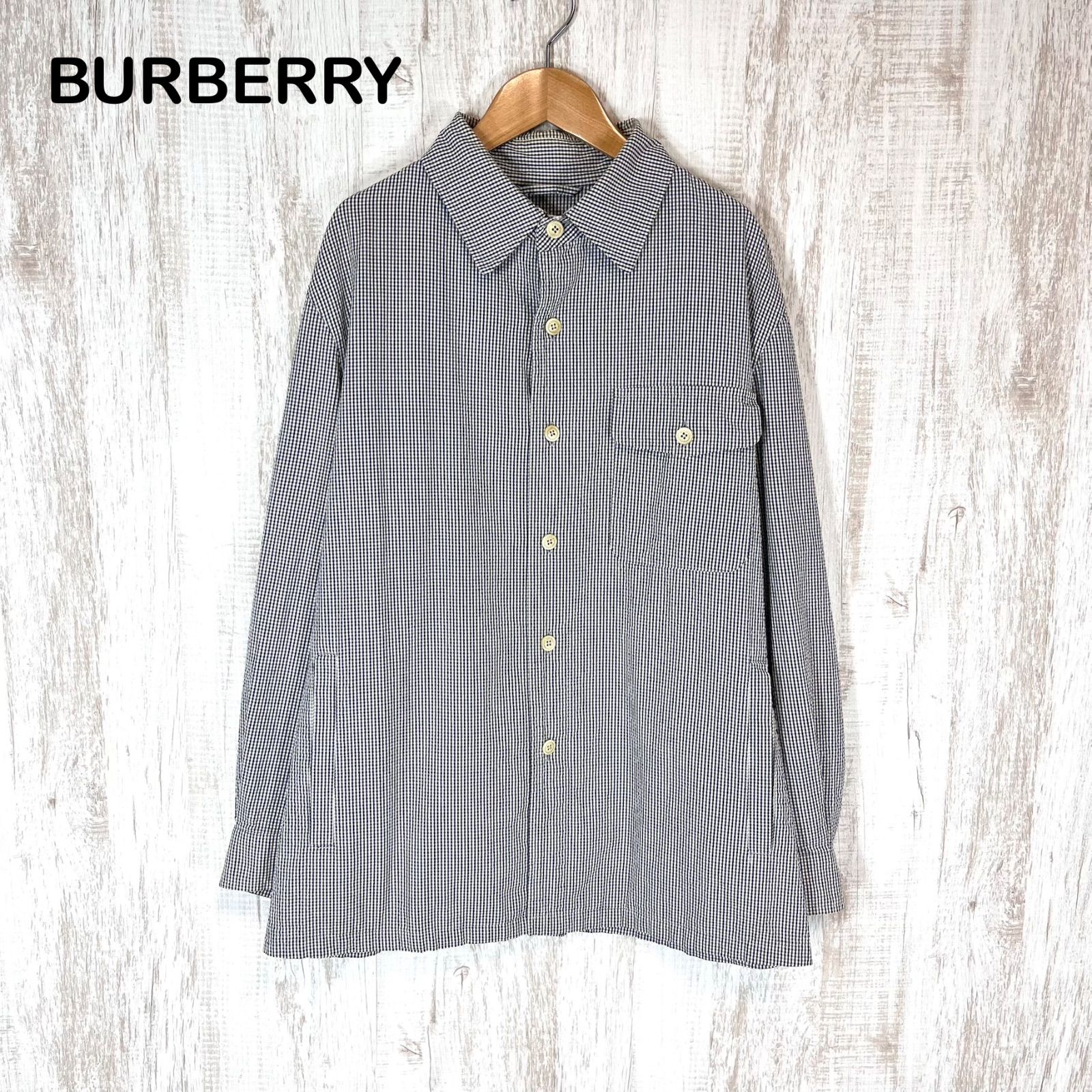 BURBERRY LONDON バーバリーロンドン ギンガムチェック シアサッカー シャツジ ネイビー