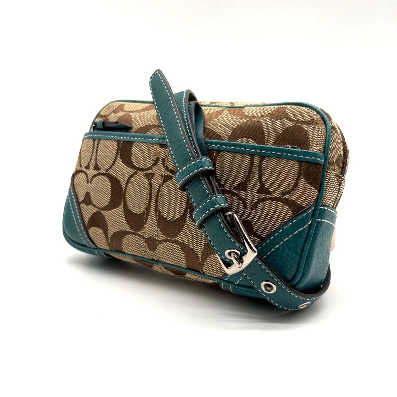 [Good Condition] Coach Y2k Signature Canvas Leather Waist Bag Sky Blue/Teal Coach Signature Canvas Leather Waist Bag Sky Blue/Teal