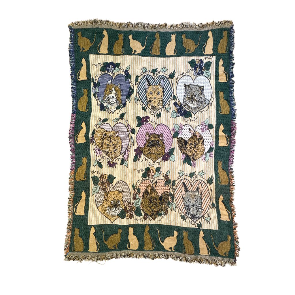 vintageラグ ブランケット マルチカバー タペストリー キャット ネコ ハート アニマル Rug Blanket Cat 2871