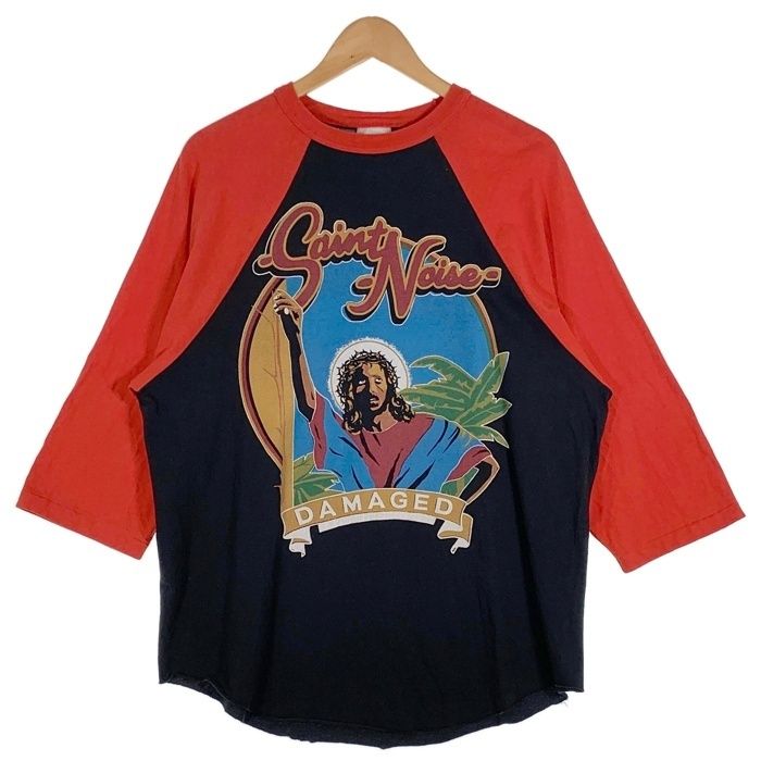 SAINT MICHAEL セントマイケル LASTMAN ラストマン 25SS SS TEE SNT NOISE ラグランスリーブ 七分丈 Tシャツ レッド ブラック SM-HR8-0000-C27 Size L