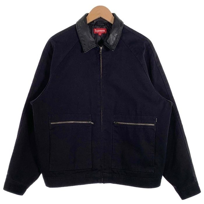 SUPREME シュプリーム 20AW Leather Collar Work Jacket レザーカラー ワークジャケット ブラック Size L