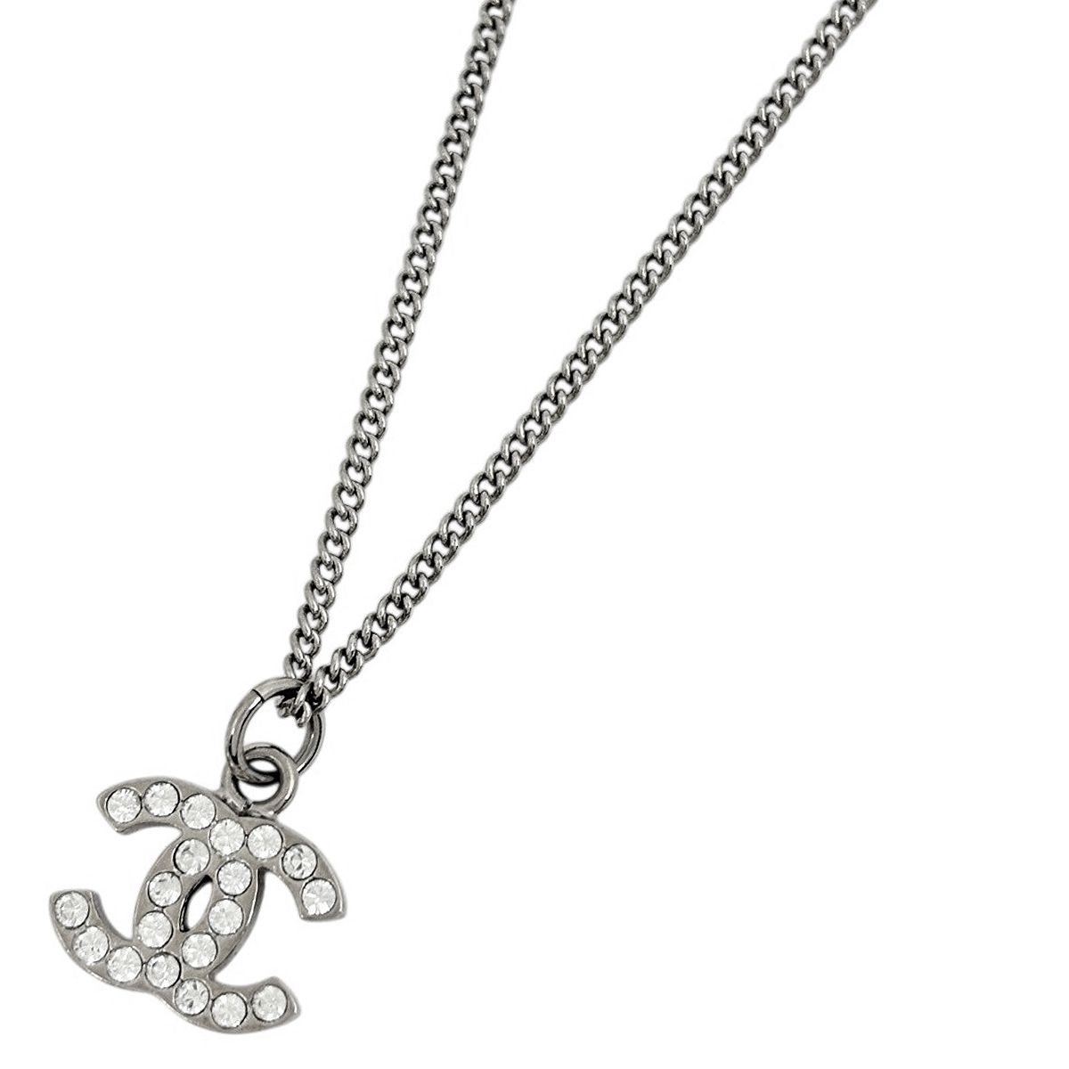 シャネル CHANEL ココマーク ラインストーン ネックレス CCマーク シルバーメッキ シルバー レディース 【中古】