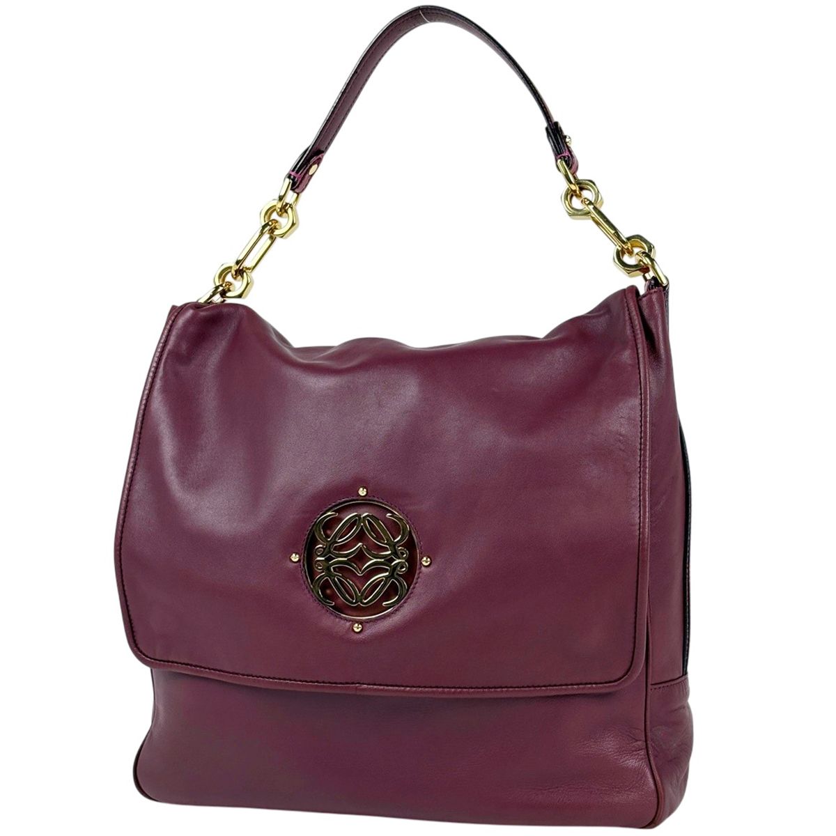 ロエベ LOEWE マイア ハンドバッグ 2WAY アナグラム レザー ボルドー レディース 【中古】