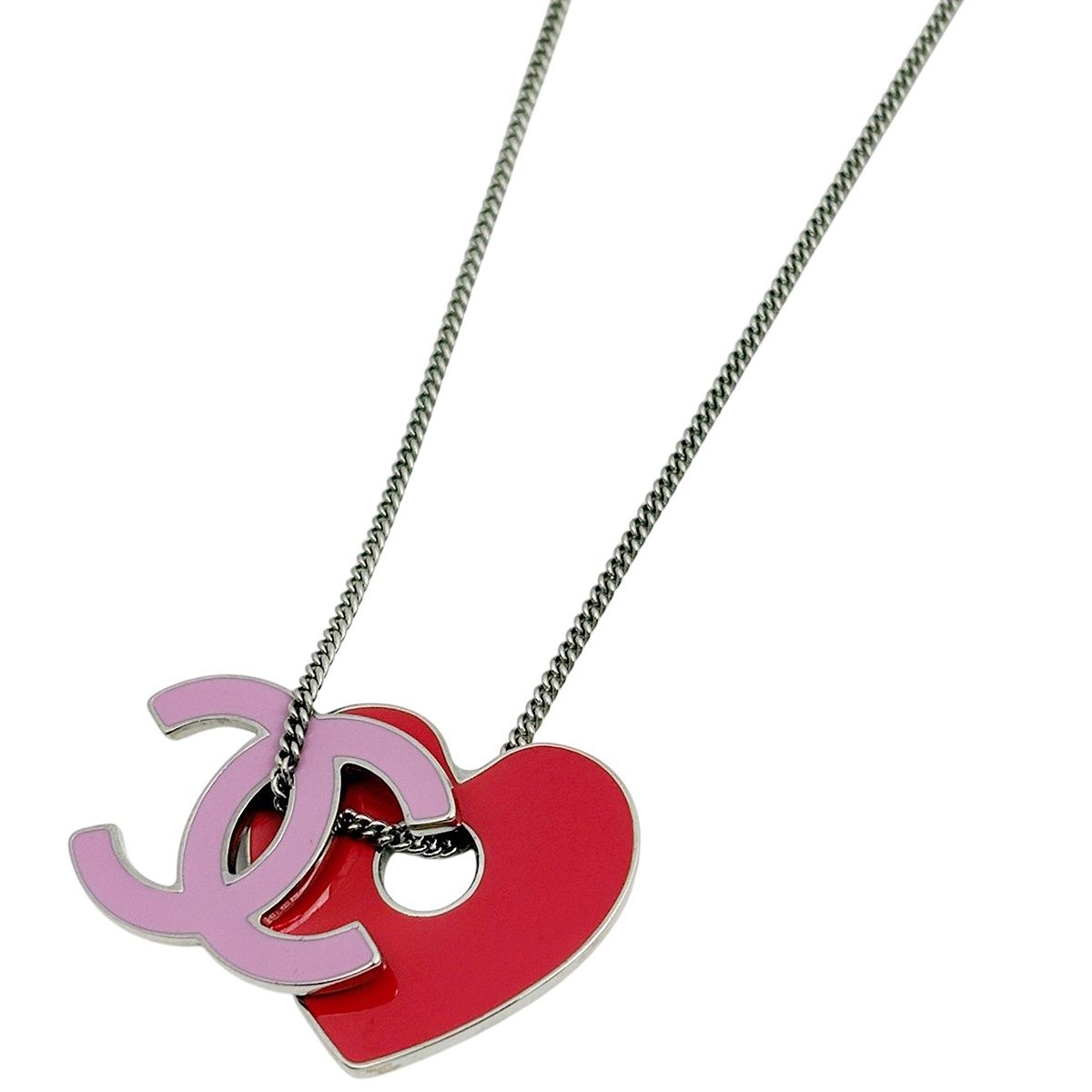 シャネル CHANEL ココマーク ネックレス ハート シルバーメッキ ピンク レッド レディース 【中古】