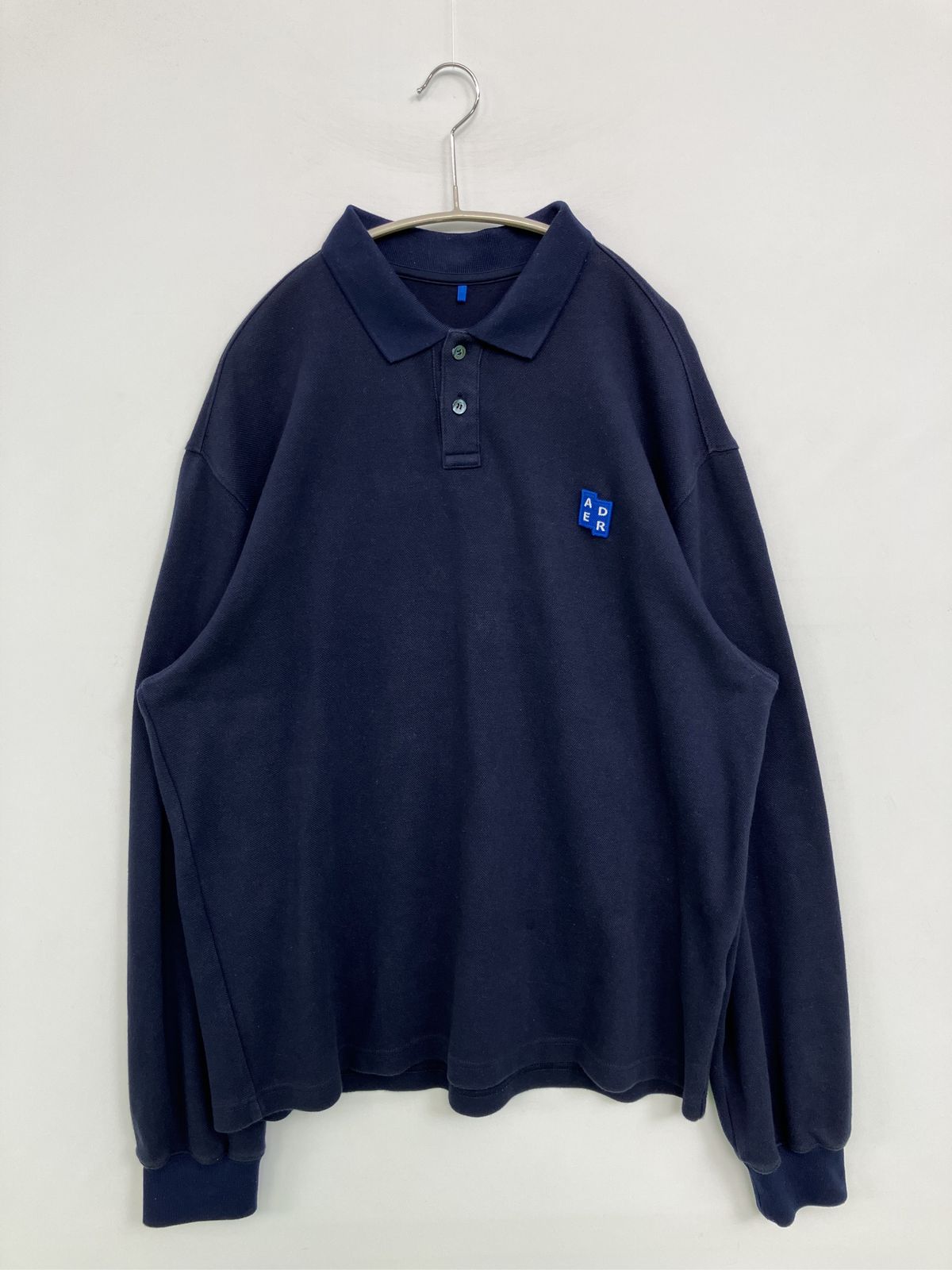 ADER ERROR ポロシャツ L ネイビー 無地 ワンポイント 長袖 メンズ