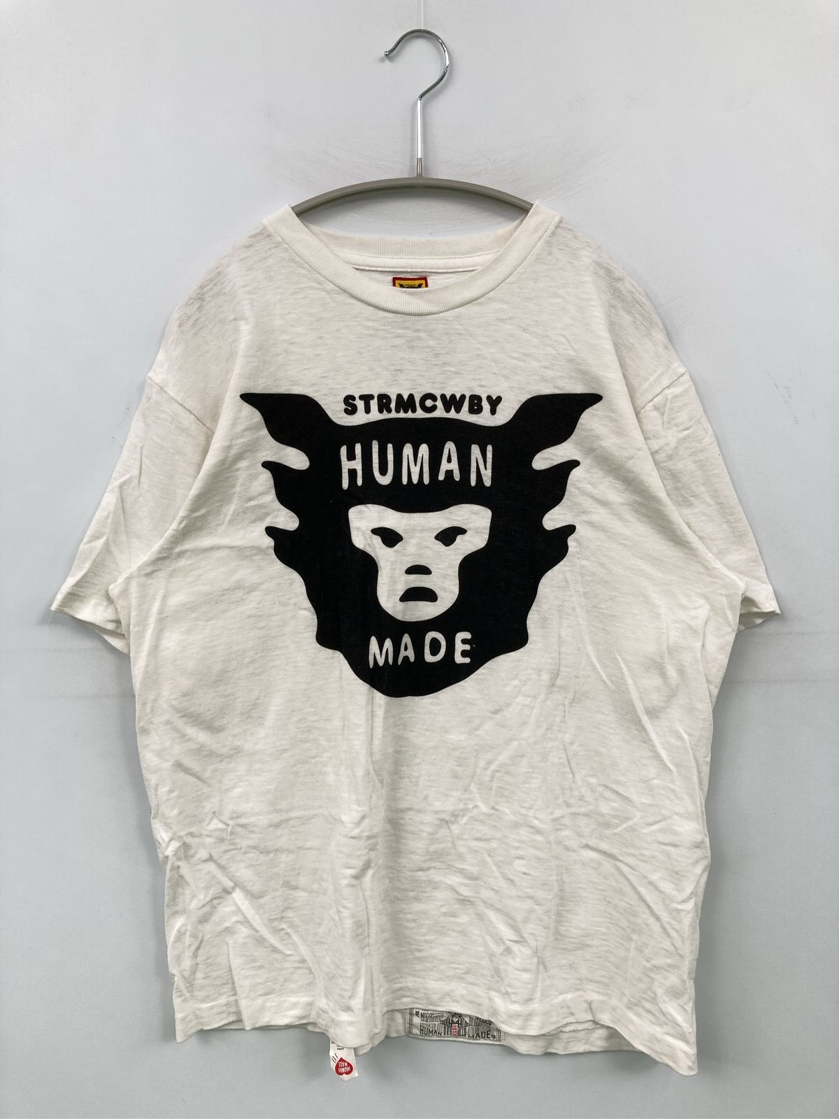 HUMAN MADE ヒューマンメイド Tシャツ/カットソー L ホワイト 前面プリント バックプリント ブランドロゴ ミドル丈 半袖 クルーネック(丸首) メンズ