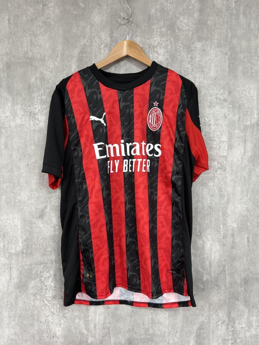 PUMA プーマ AC ミラン 14 MODRIC 半袖 ストライプ ユニフォーム sizeXL/黒ｘ赤 ■■◎メンズ