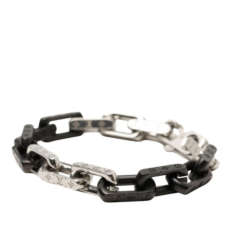 ルイ ヴィトン ブラスレ チェーン モノグラム ブレスレット M00687 シルバー ブラック メタル メンズ LOUIS VUITTON【228-74518】
