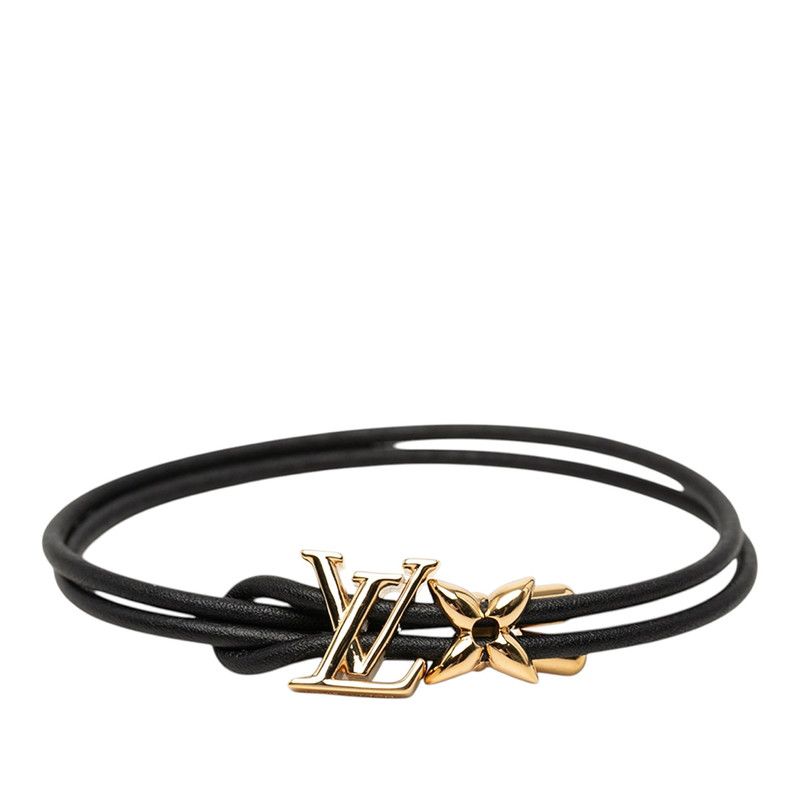 ルイ ヴィトン LVブルーム ブレスレット M8142Z ノワール ブラック ゴールド メッキ レザー レディース LOUIS VUITTON【228-74521】