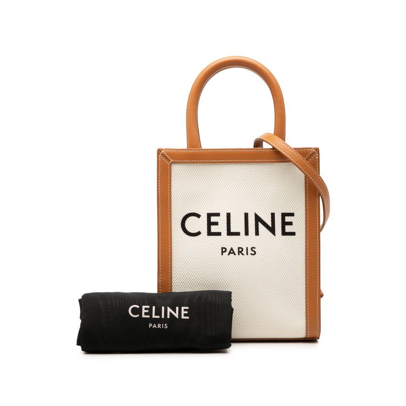 セリーヌ バーティカルカバ ハンドバッグ ショルダーバッグ 2WAY ホワイト ブラウン キャンバス レザー レディース CELINE【228-74529】 セリーヌ バーティカルカバ ハンドバッグ ショルダーバッグ 2WAY ホワイト ブラウン キャンバス レザー レディース CELINE【228-74529】