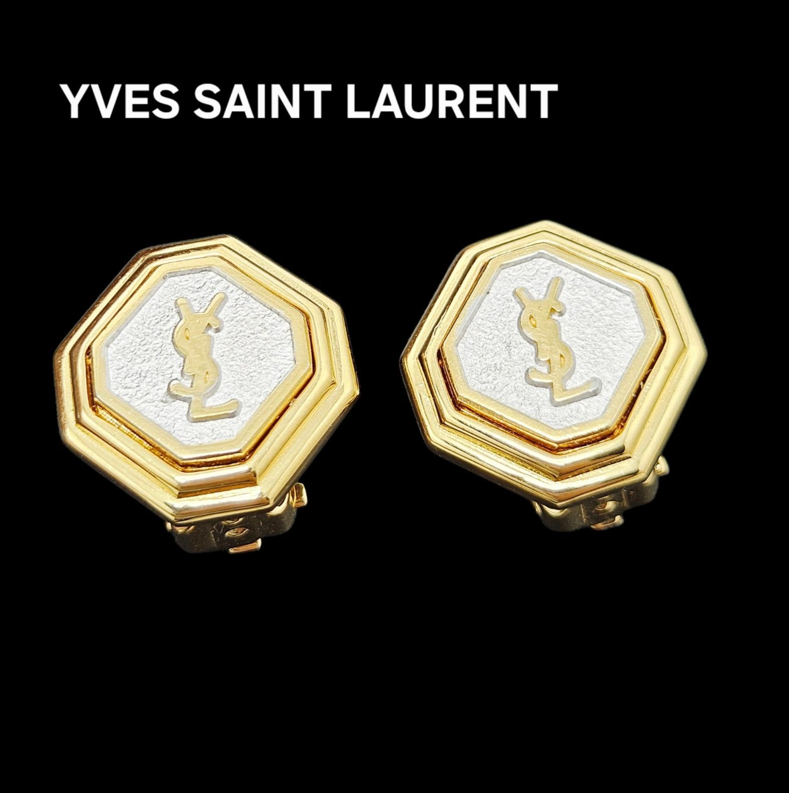 【美品】イヴ・サンローラン イヤリング YSL オクタゴン ゴールド シルバー