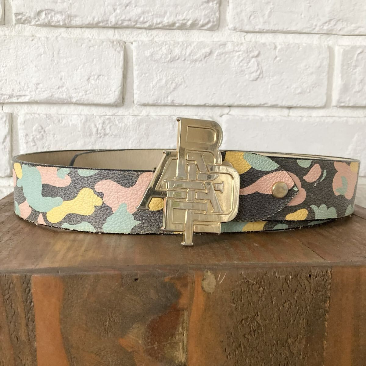 ★XL★ マルチカモ ゴールドバックル レザー ベルト a bathing ape BAPE leather belt エイプ ベイプ candy camo multi camo NIGO y9al