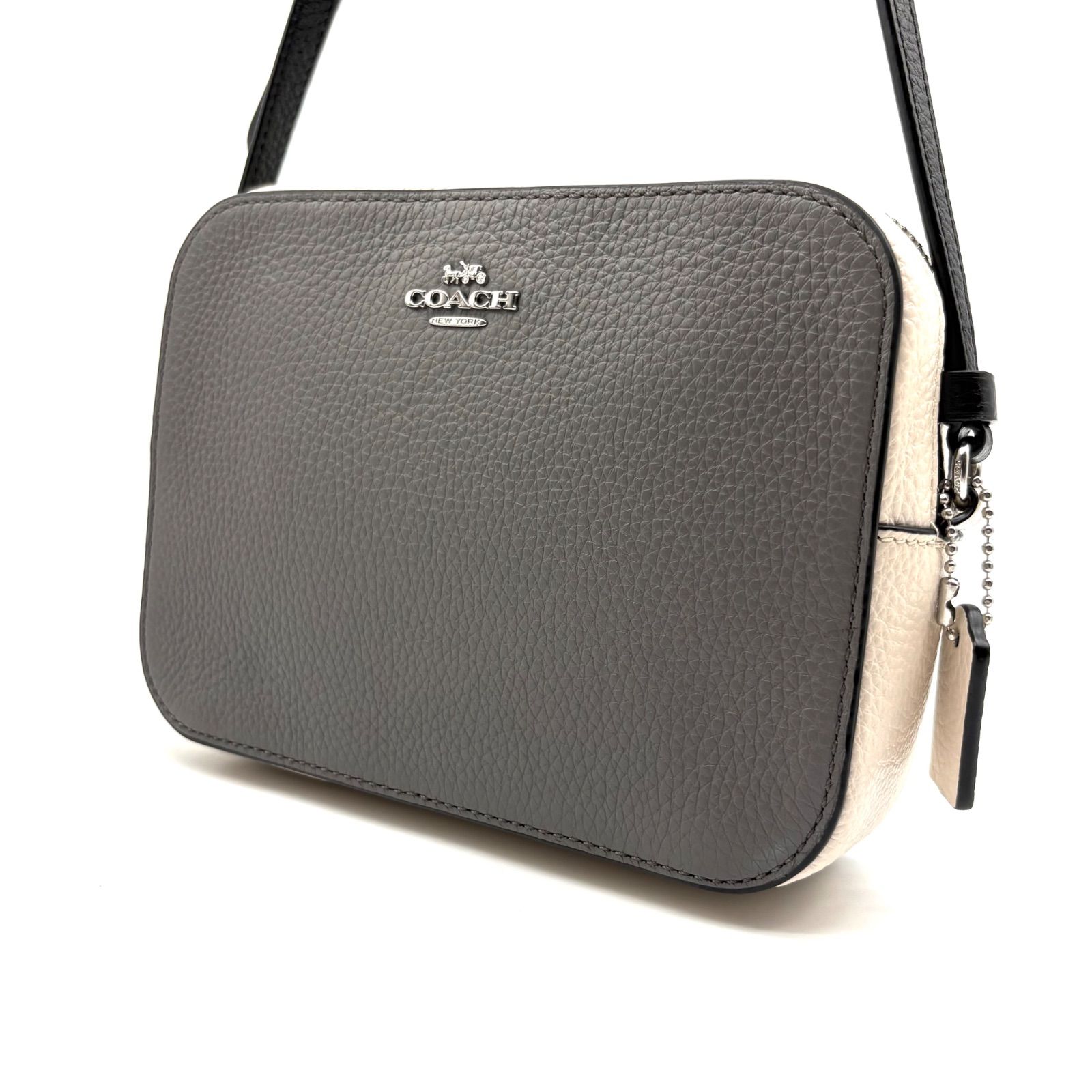 【良品✨】COACH y2k Pebbled Leather Mini Camera Bag Colorblock Gray White Black C1832 コーチ ペブルレザー ミニカメラバッグ カラーブロック グレー ホワイト ブラック C1832