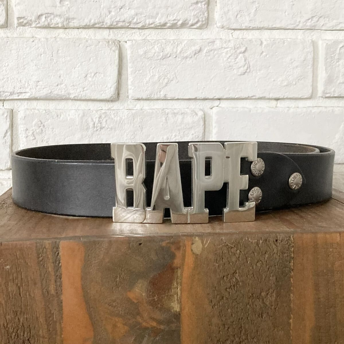 BAPE LOGO バックル レザー ベルト Mサイズ ブラック a bathing ape leather belt エイプ ベイプ アベイシングエイプ NIGO y34