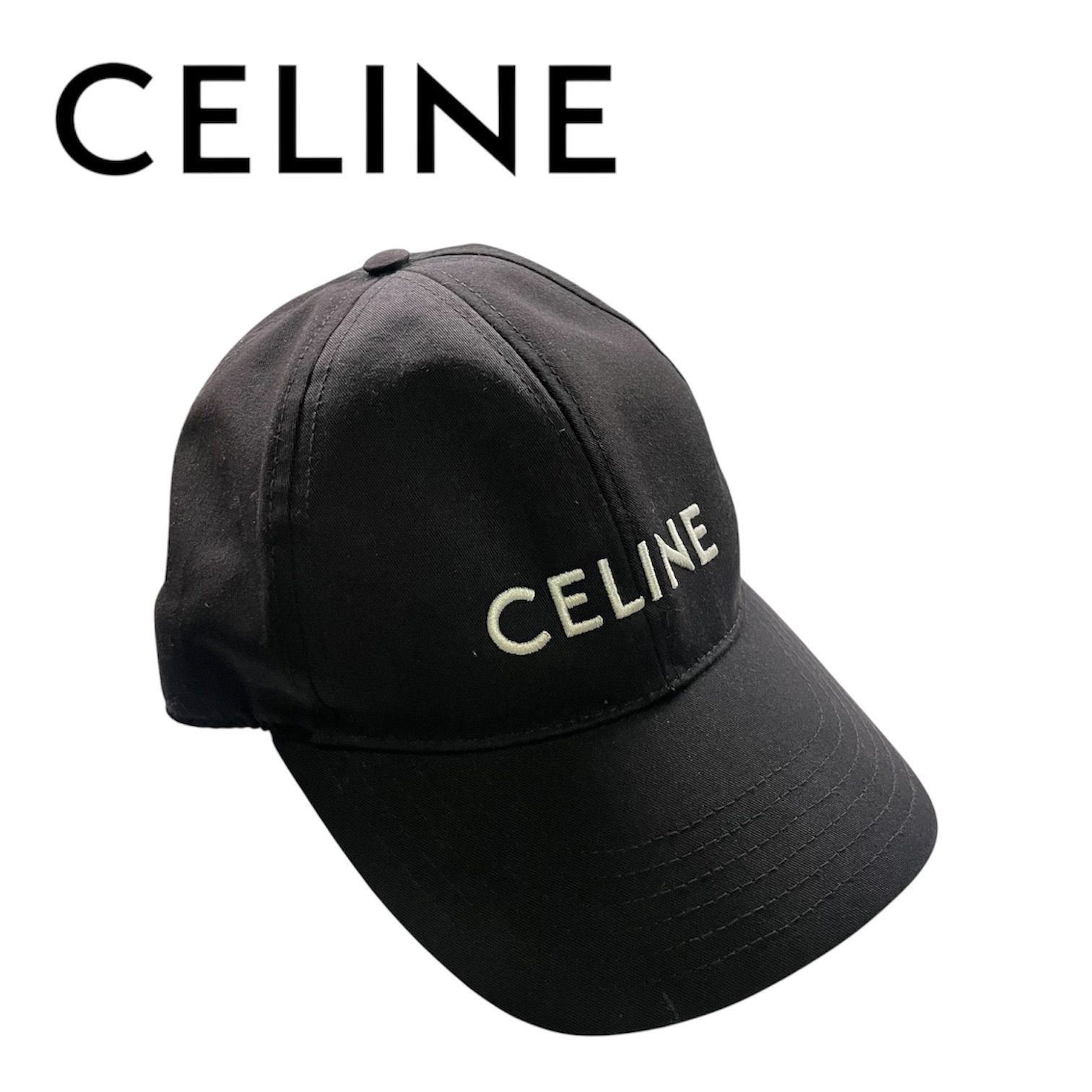 CELINE セリーヌ フロントロゴ 刺繡 プリント ベースボールキャップ コットンドリル 2AUA1242N キャップ ベースボールキャップ Lサイズ ブラック 黒 帽子 メンズ レディース ユニセックス